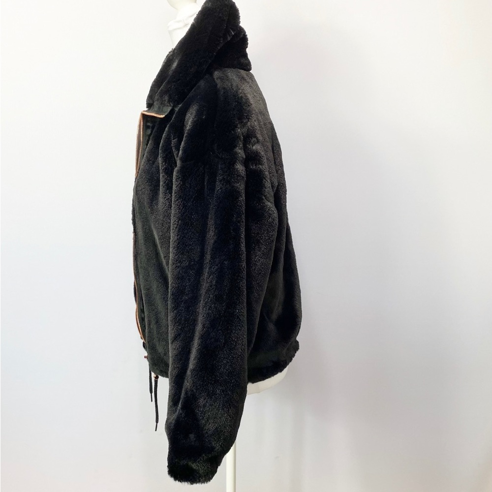 NWOT-Black Silky Faux Fur with Rose Gold Oversized Jacket S - Picture 3 of 12